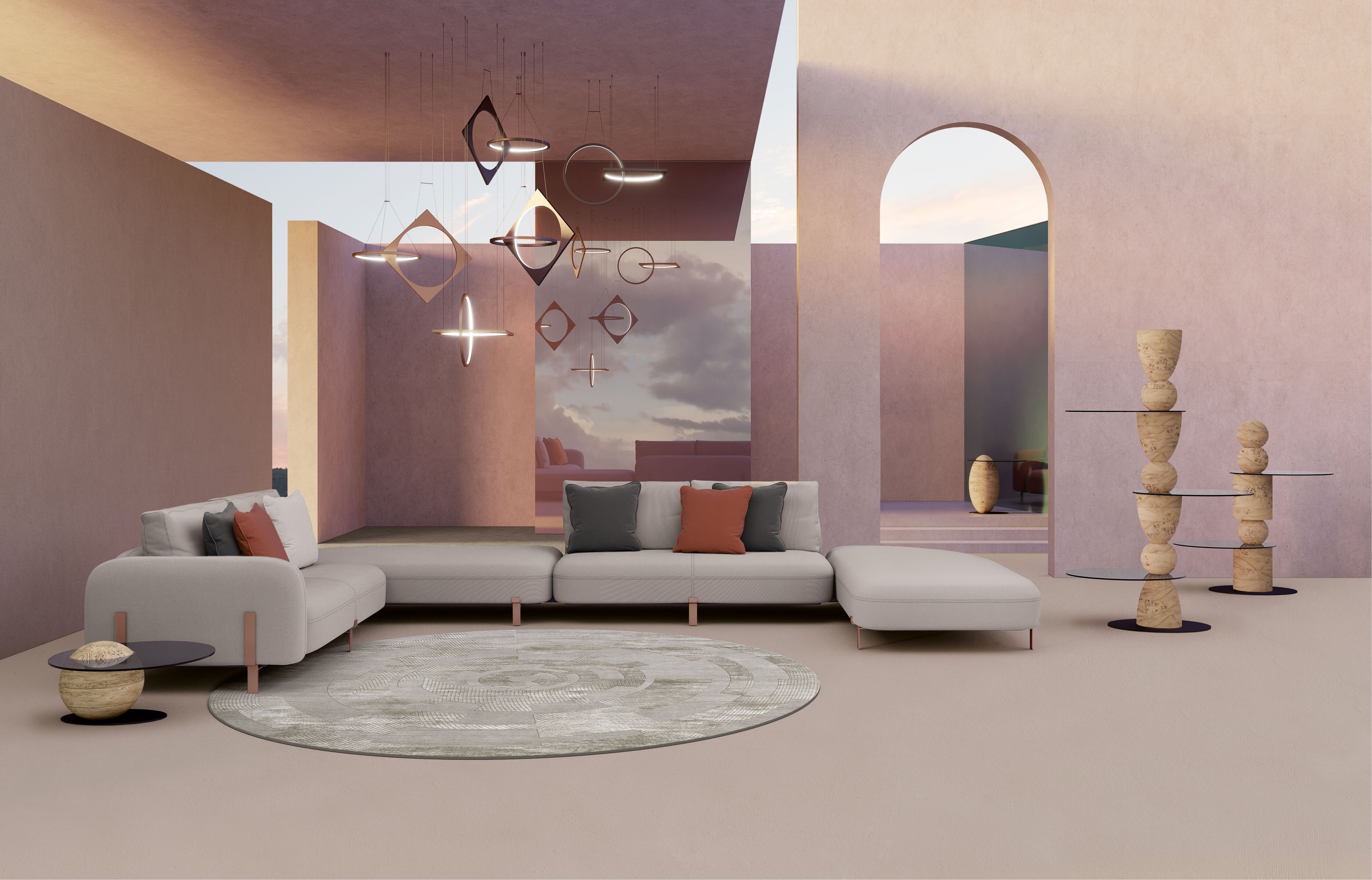 6-местный кожаный угловой модульный диван и многое другое Bizzotto Italia ARCH-00150857 - Вид №1