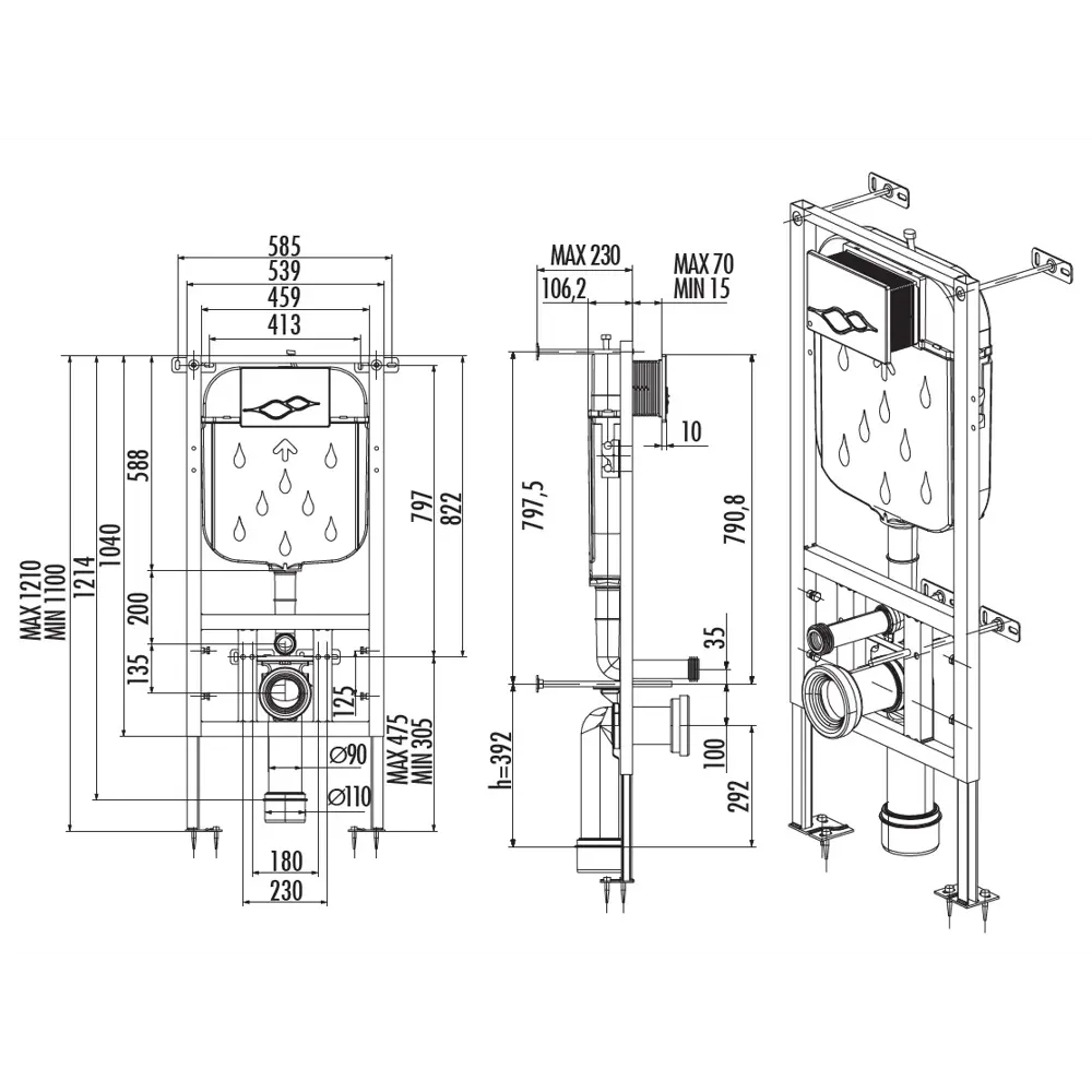 Комплект инсталляция с унитазом Creavit Tetra TP326-11CB00E-0000, с микролифтом, клавиша цвет хром STLM-2064023 - Вид №5