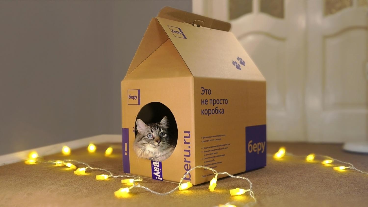 Домик для кошки из картонной коробки: 74 фото