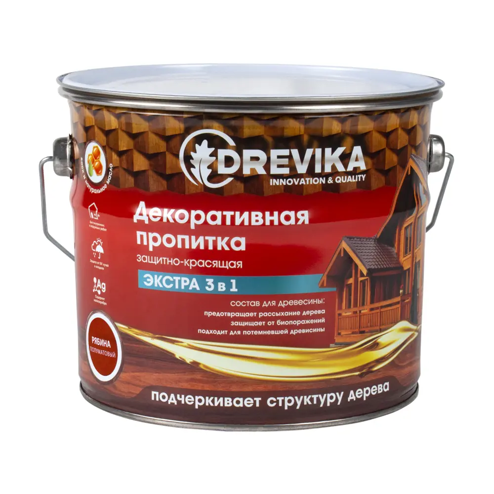 91095697 Пропитка древесины DREVIKA ЭКСТРА 3 В 1 3519 рябина 3 л STLM-0481930