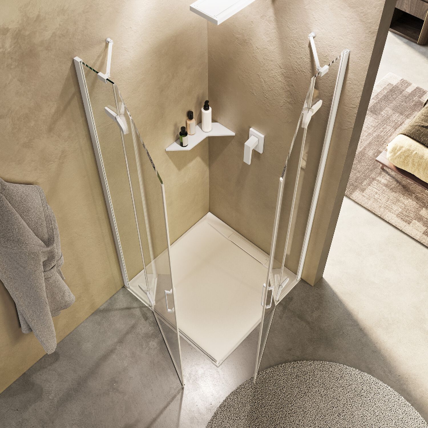 Угловая душевая кабина из хрусталя с распашной дверью RELAX шарнир ARCH-00145116 - Вид №1