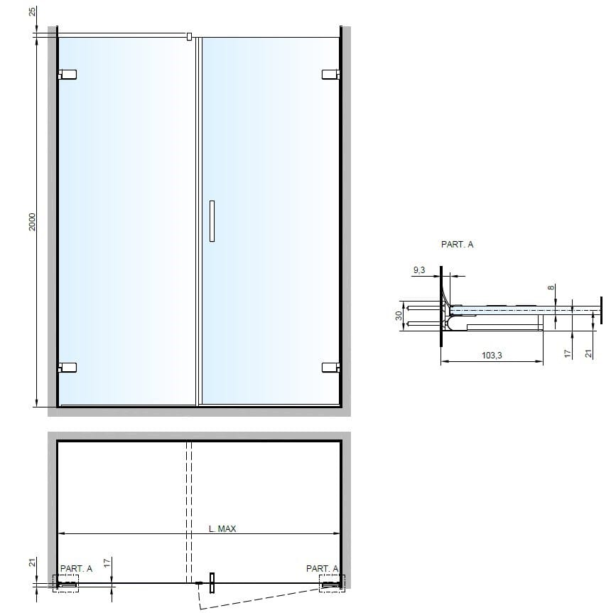 Угловая душевая кабина из хрусталя с распашной дверью RELAX Cardine M ARCH-00112335 - Вид №1