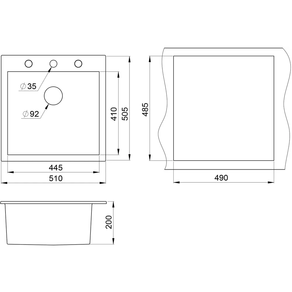 Кухонная мойка GRANULA кварцевая GR-5102 505*510 мм черный.