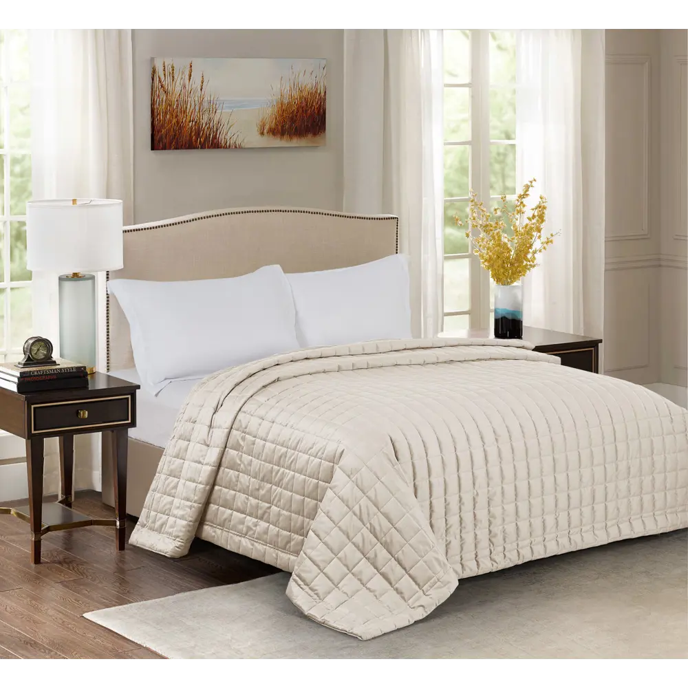 Покрывало Etna 240x220 см велюр цвет кремовый INSPIRE STLM-2160819 - Вид №4