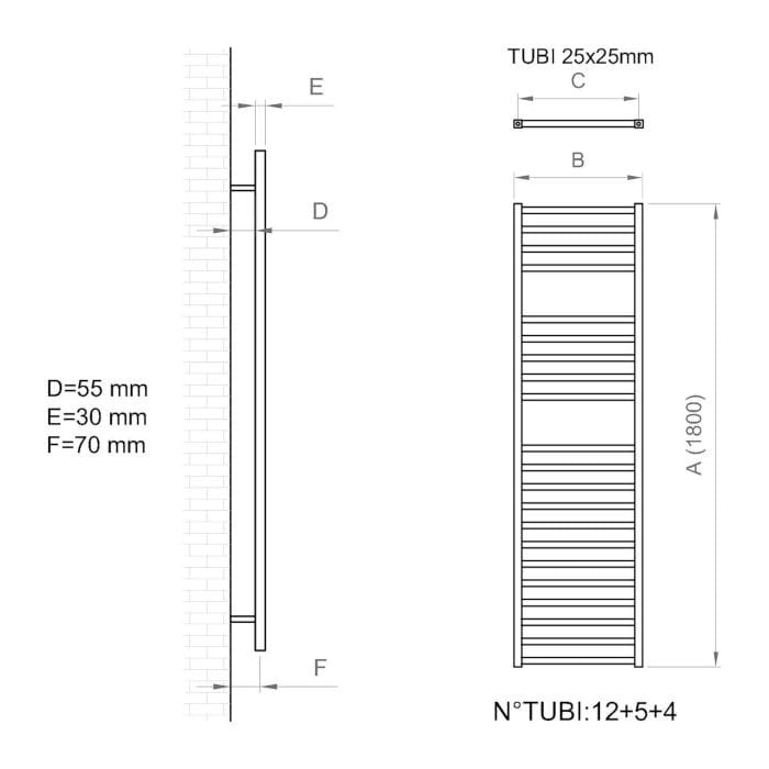 Настенный хромированный стальной полотенцесушитель с горячей водой Ercos Square ARCH-00057319 - Вид №5
