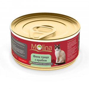 ПР0058753 Корм для кошек Филе тунца с крабом в соусе банка 80г Molina