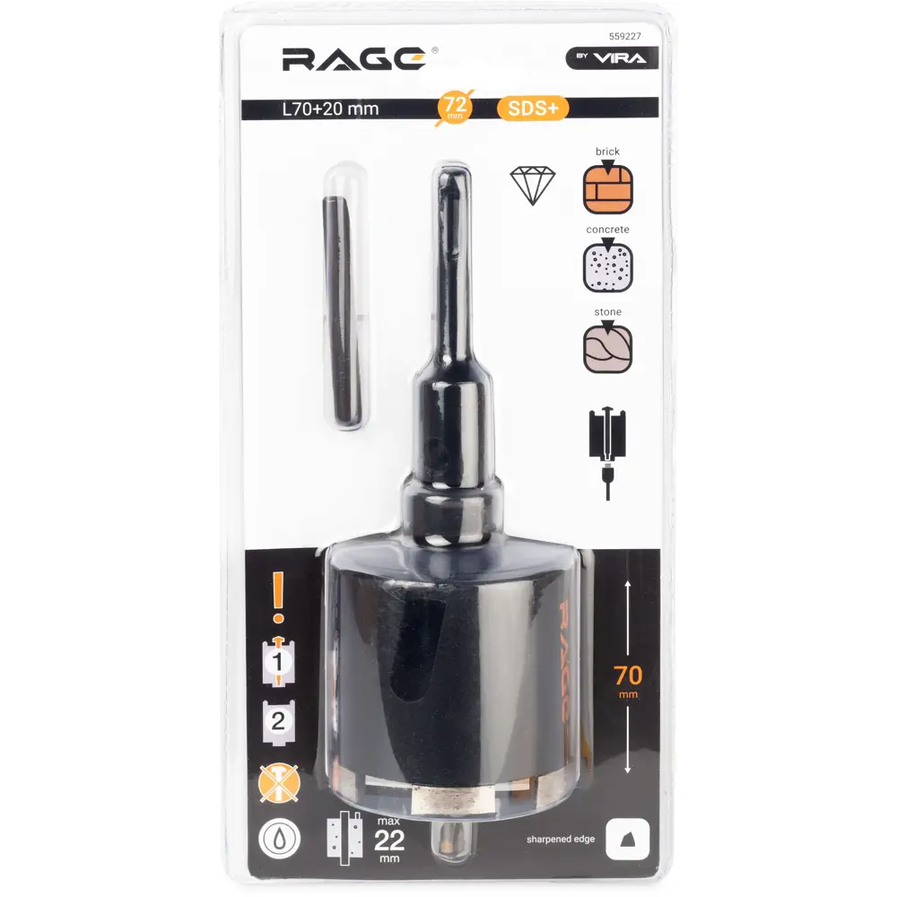 Алмазная коронка RAGE SDS-plus 72 мм для точного сверления бетона 86576779 STLM-0070109 - Вид №7