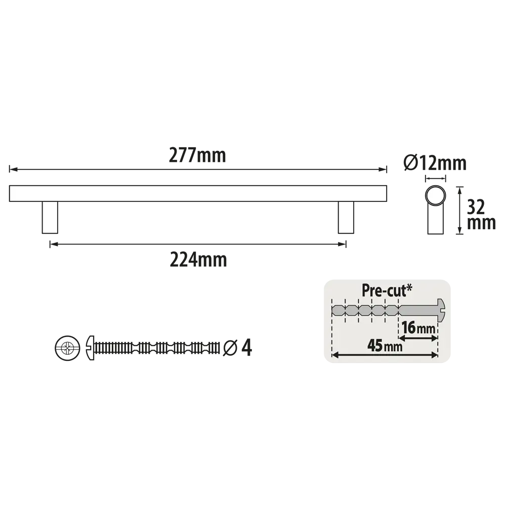 Ручка-рейлинг мебельная Sara 224 мм цвет никель INSPIRE STLM-2143472 - Вид №3