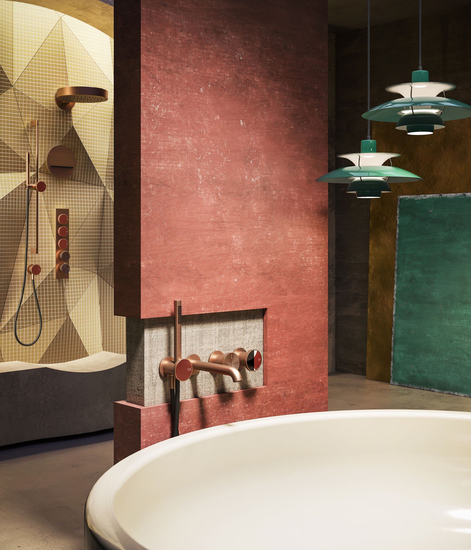 Настенный смеситель для ванны с 4 отверстиями и ручным душем Gessi происхождение ARCH-00045197 - Вид №1