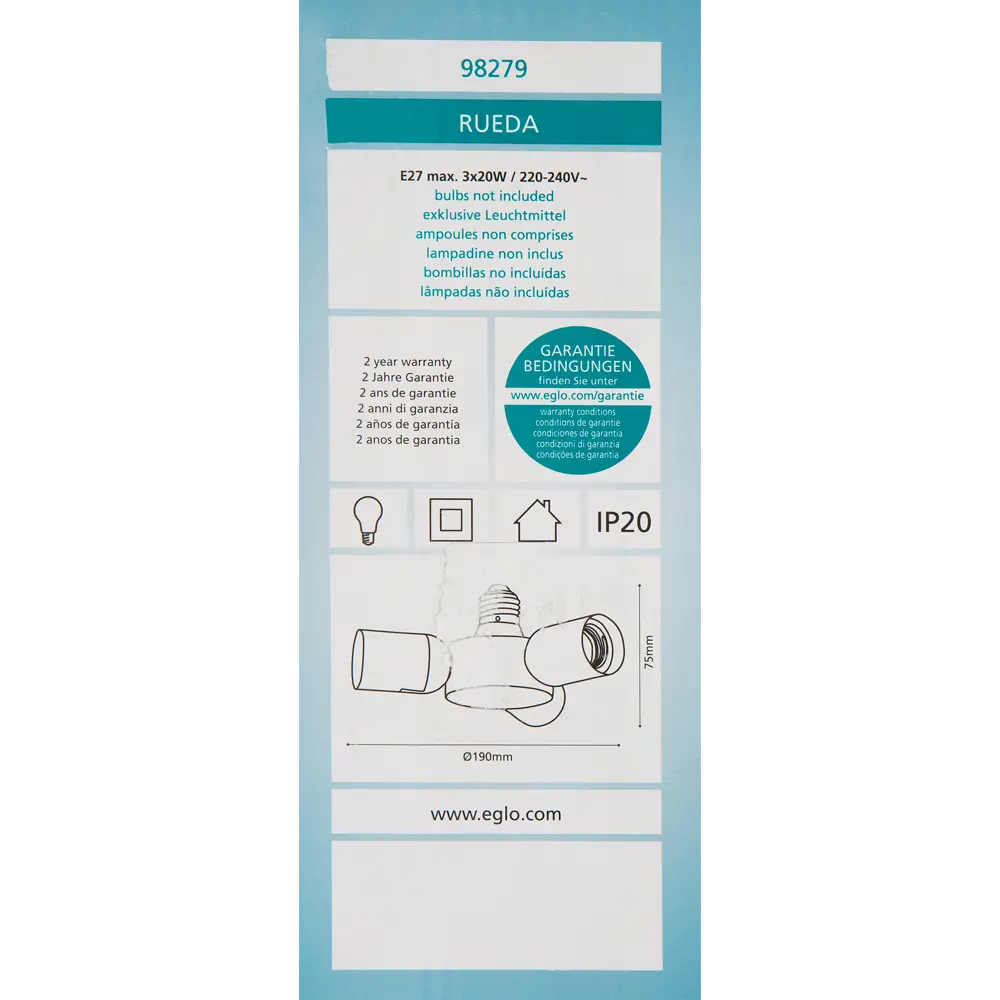 Разветвитель Eglo Rueda 3хE27х20 Вт цвет черный STLM-2062403 - Вид №4