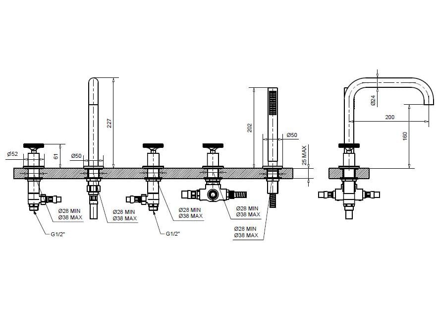 Хромированный латунный кран с 5 отверстиями Bugnatese тысяча девятьсот пятьдесят ARCH-00140169 - Вид №2