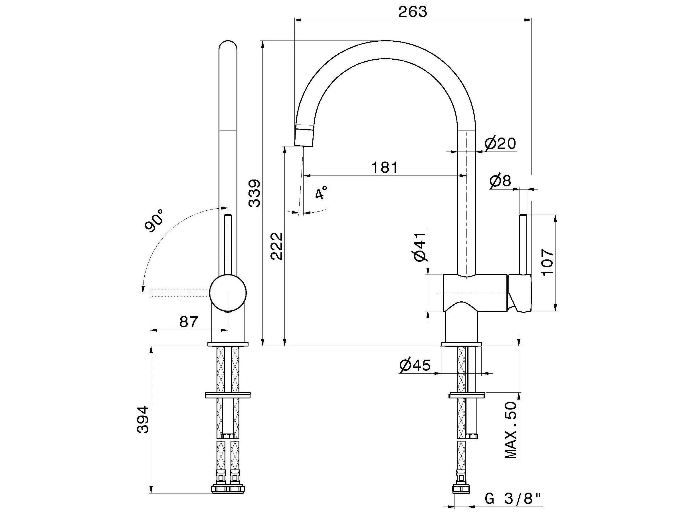 Смеситель для кухни с одним отверстием и поворотным изливом Newform XT KITCHEN ARCH-00069858 - Вид №2