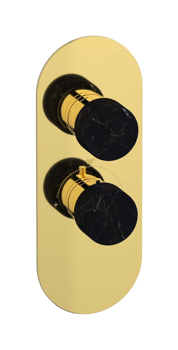 Комплект наружных частей термостата на 1 потребителей - вертикальная овальная панель с ручками Marmo WE ARE IB eua112oonmr_2 Gold Aqua