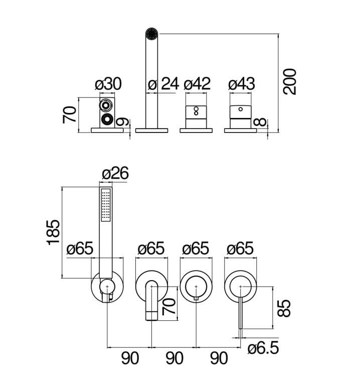 Настенный однорычажный смеситель для ванны с ручным душем Nobili Velis ARCH-00047097 - Вид №5