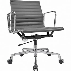Кресло офисное кожаное графит с алюминиевыми подлокотниками Eames Style Ribbed Office Chair EA 117 SOHO DESIGN ДИЗАЙНЕРСКИЕ 00-3886258 Серый