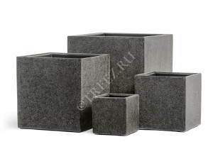 41.3321-01-064-GR-30 Кашпо  Effectory - серия Stone - Куб - Тёмно-серый камень Цветочная коллекция