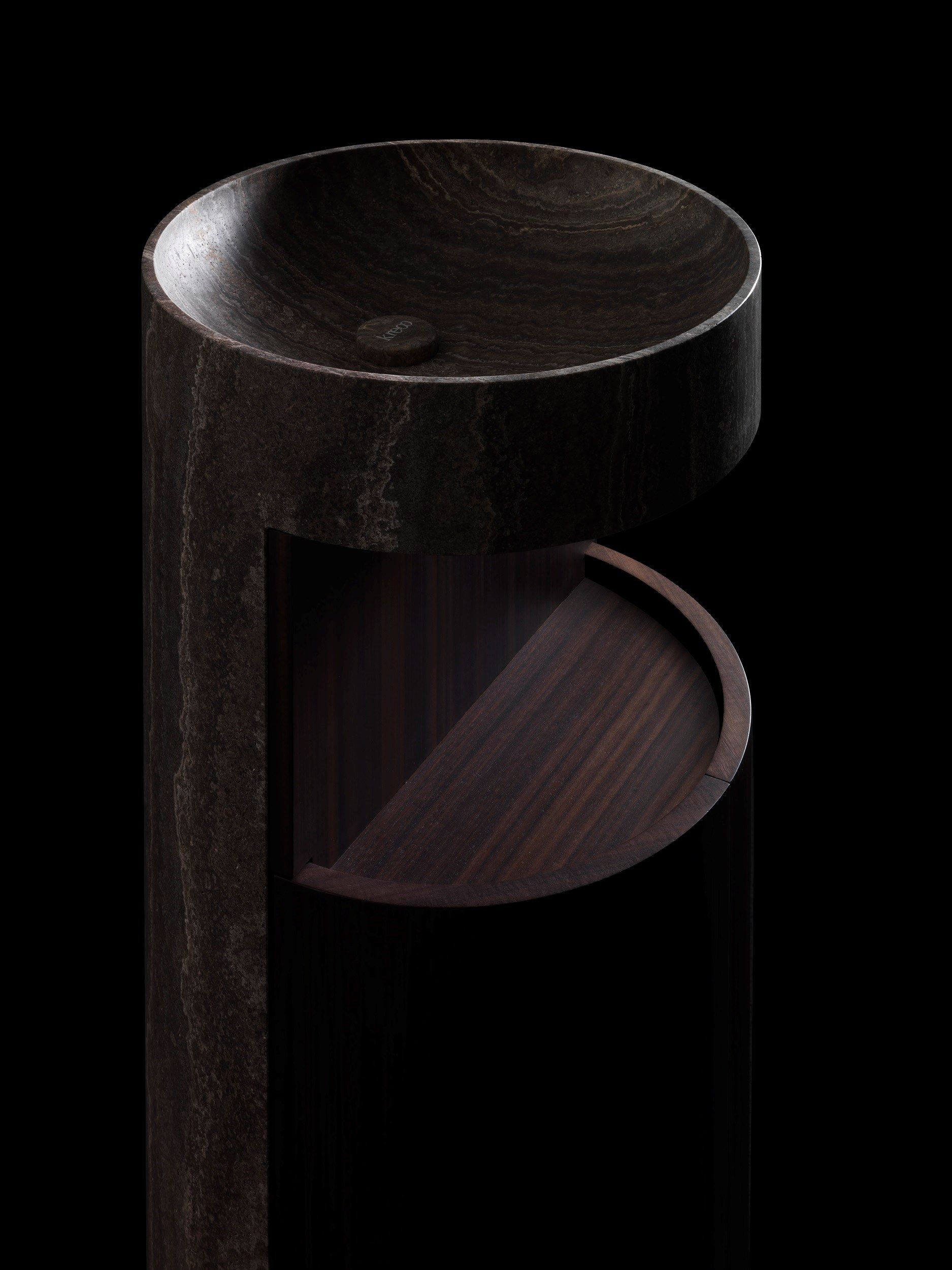 Мраморная и деревянная круглая отдельно стоящая раковина Kreoo Hug ARCH-00048874 - Вид №3
