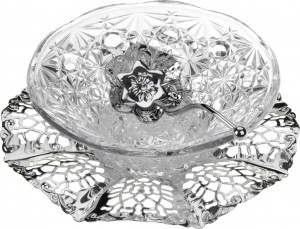 10647036 Queen Anne Вазочка для варенья с ложкой Queen Anne на подносе, сталь, стекло, посеребрение Сталь нержавеющая с посеребрением, стекло