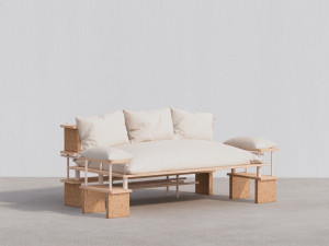 Реверсивный многофункциональный диван из дерева и пробки