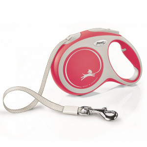 ПР0054796 Рулетка для собак New Line Comfort S (до 15кг) лента 5м серый/розовый Flexi