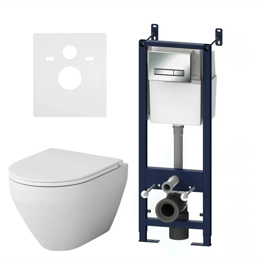 Комплект инсталляция с унитазом AM.PM Spirit V2.0 IS30251.C701700LM, безободковый с микролифтом, клавиша S цвет хром 89374361 STLM-2064056