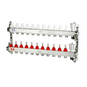 Коллекторная группа для теплого пола RTP 1"х3/4" евроконус 11 выходов нержавеющая сталь