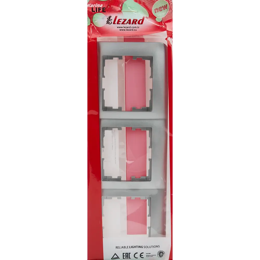 Рамка для розеток и выключателей Lezard Karina Life 3 поста горизонтальная цвет матовый серый STLM-2024011 - Вид №2