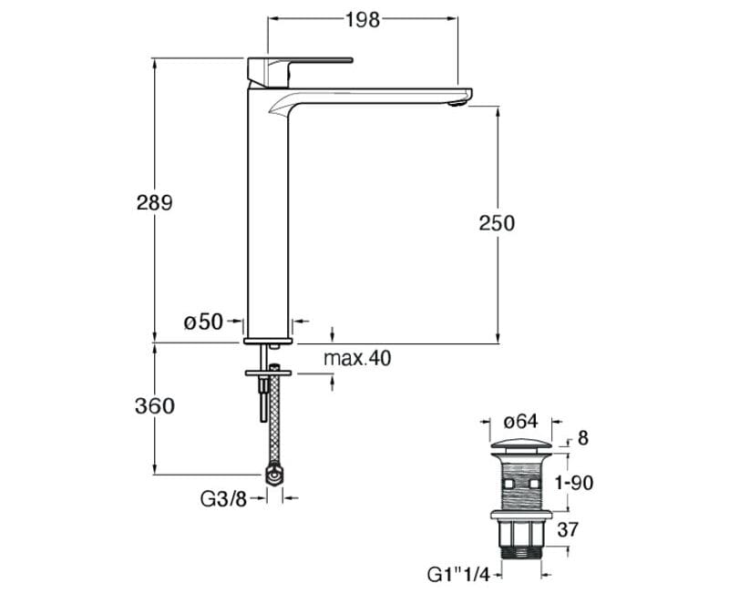 Однорычажный высокий смеситель для раковины CRISTINA Rubinetterie OK@Y CRIOK222 ARCH-00032316 - Вид №2