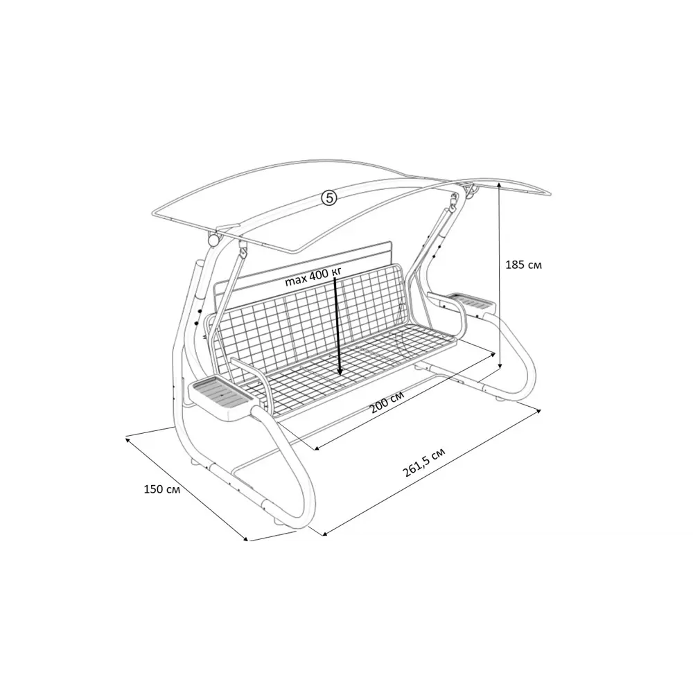 Качели садовые Амстердам 4-х местные до 400 кг коричневый/серый Zalger Garden STLM-2111492 - Вид №6