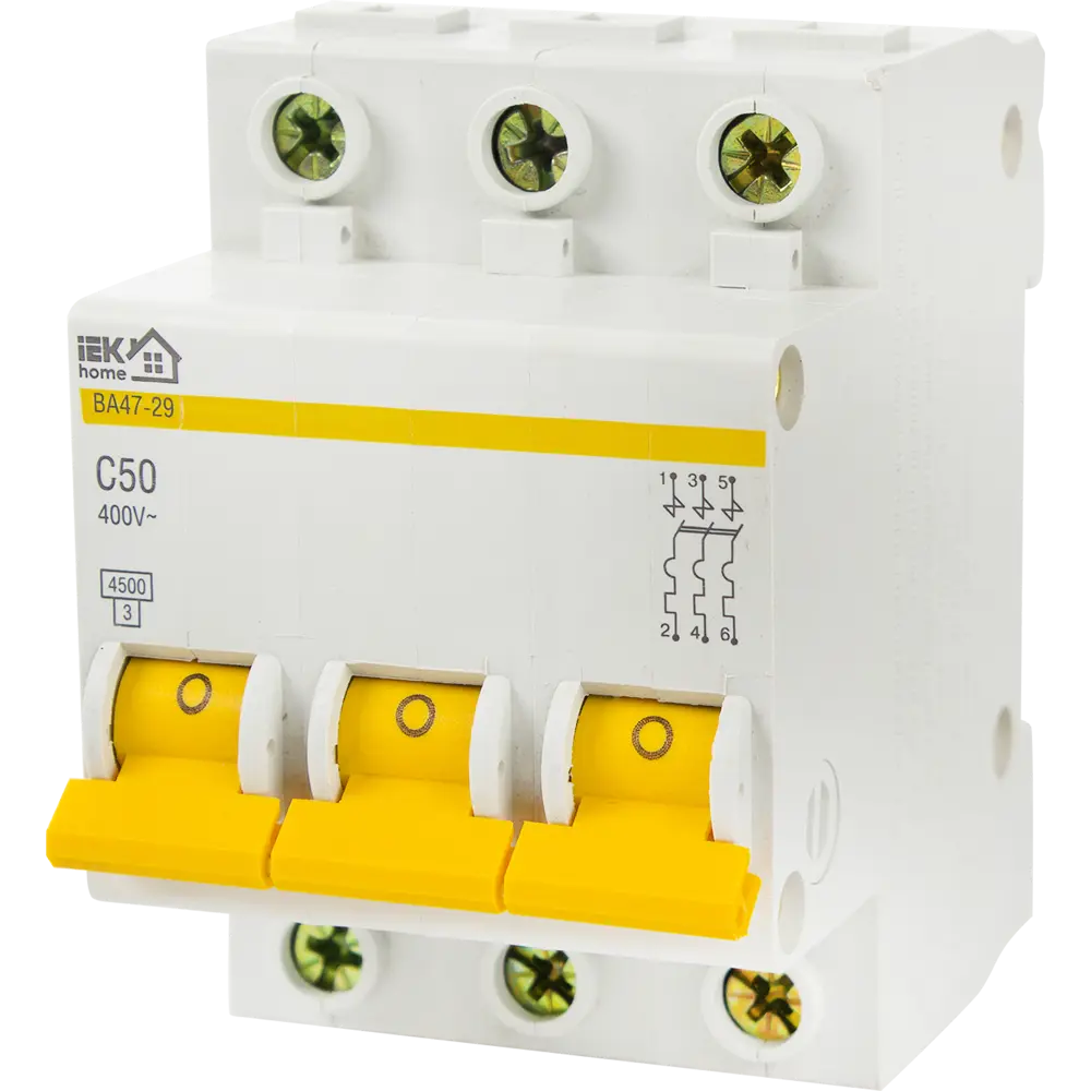Автоматический выключатель IEK Home ВА47-29 3-полюсный 50А 18072483 STLM-0009413