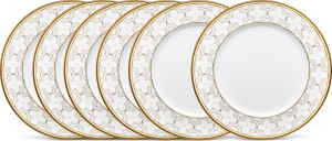 10645221 Noritake Набор из 6 тарелок обеденных Noritake "Трефолио,золотой кант" 28см Фарфор костяной