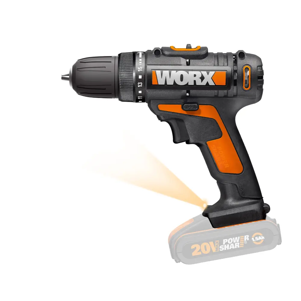 Дрель-шуруповерт аккумуляторная Worx WX101.9, 20 В Li-ion без АКБ и ЗУ STLM-2122340 - Вид №1