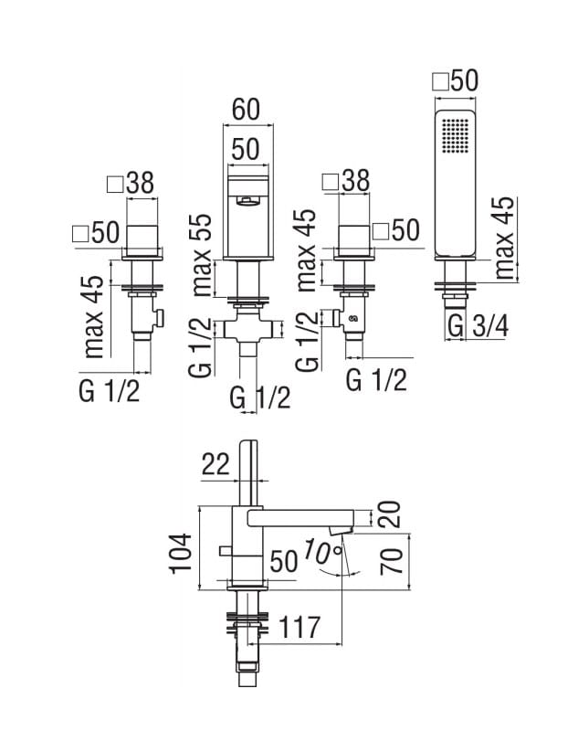 Набор для ванны с 4 отверстиями и ручным душем Nobili петля ARCH-00120815 - Вид №2