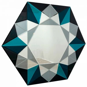 Зеркало шестиугольное большое сине-голубое из цветного стекла "Гранд" GRAUM ДИЗАЙНЕРСКИЕ 304125 Зеркальный;голубой;синий