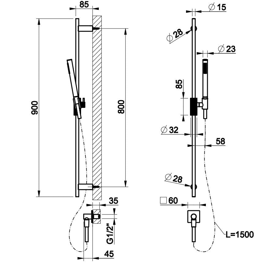 Хромированный латунный стержень Gessi реверс ARCH-00008960 - Вид №1