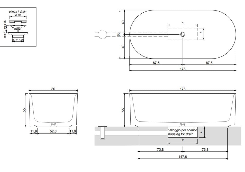 Овальная ванна в центре комнаты из мрамора Antoniolupi NEBULA ARCH-00125610 - Вид №8