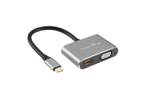16372123 Кабель-концентратор , USB3.1 Type-Cm -- HDMI f+VGAf, Alum Grey 4K@30 Hz TUC050 Telecom