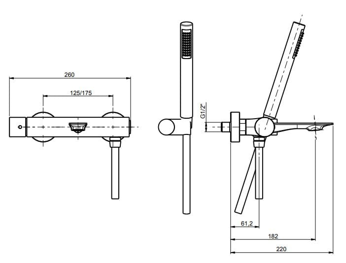 Настенный смеситель для ванны с ручным душем Rubinetterie Frattini Narciso S ARCH-00102282 - Вид №8
