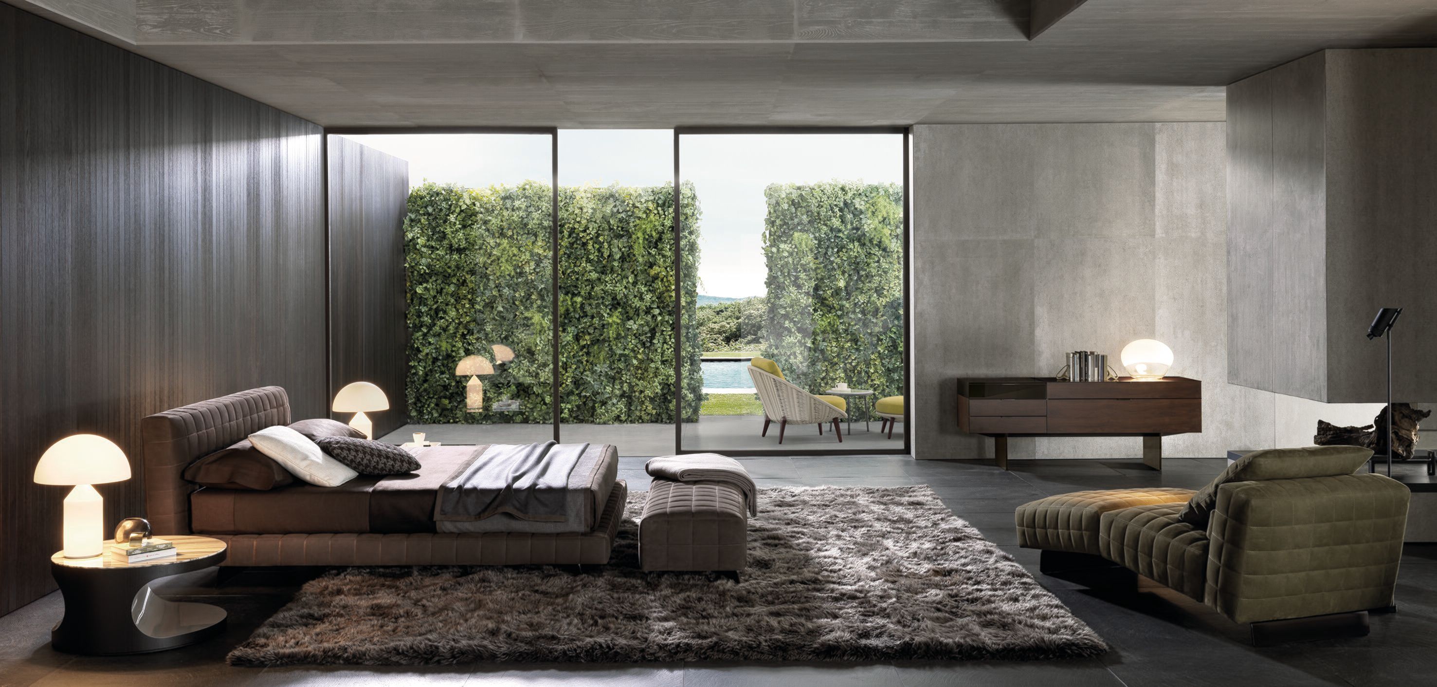 Кожаная двуспальная кровать с мягким изголовьем Minotti Twiggy ARCH-00065516 - Вид №1