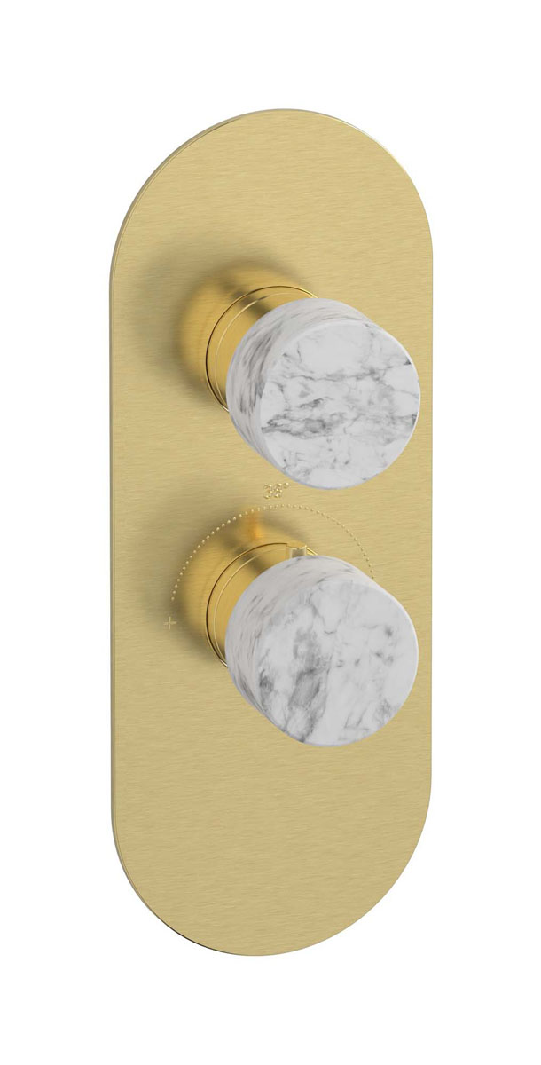 Комплект наружных частей термостата на 1 потребителей - вертикальная овальная панель с ручками Marmo WE ARE IB eua112isnmr_1 Brushed Pale Gold Aqua