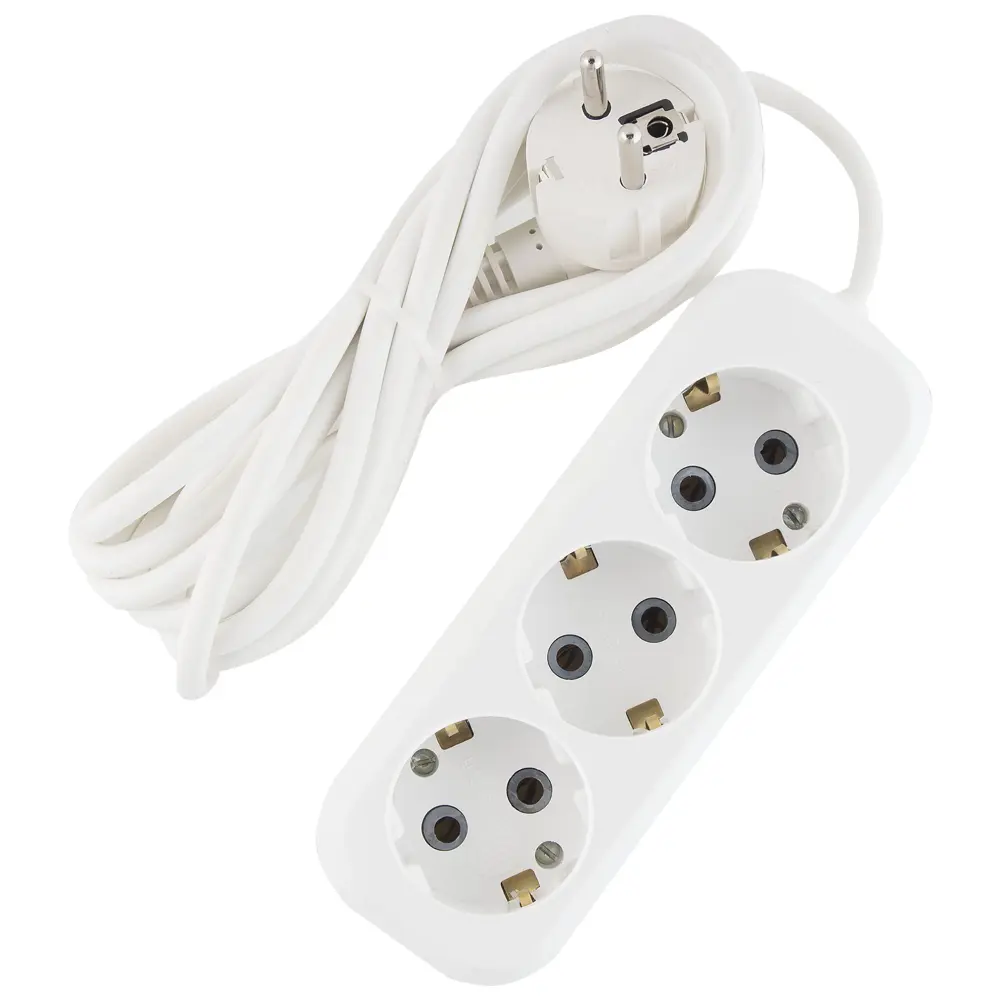 Удлинитель с заземлением для маломощной техники 3 розетки 3 м цвет белый, 2 шт Santreyd STLM-2093889 - Вид №1