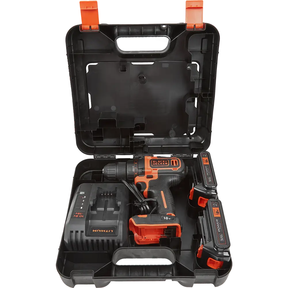 Дрель-шуруповерт аккумуляторная Black&Decker BDCDD186K1B-QW, 18 В Li-ion 2х1.5 Ач BLACK + DECKER STLM-2120237 - Вид №5