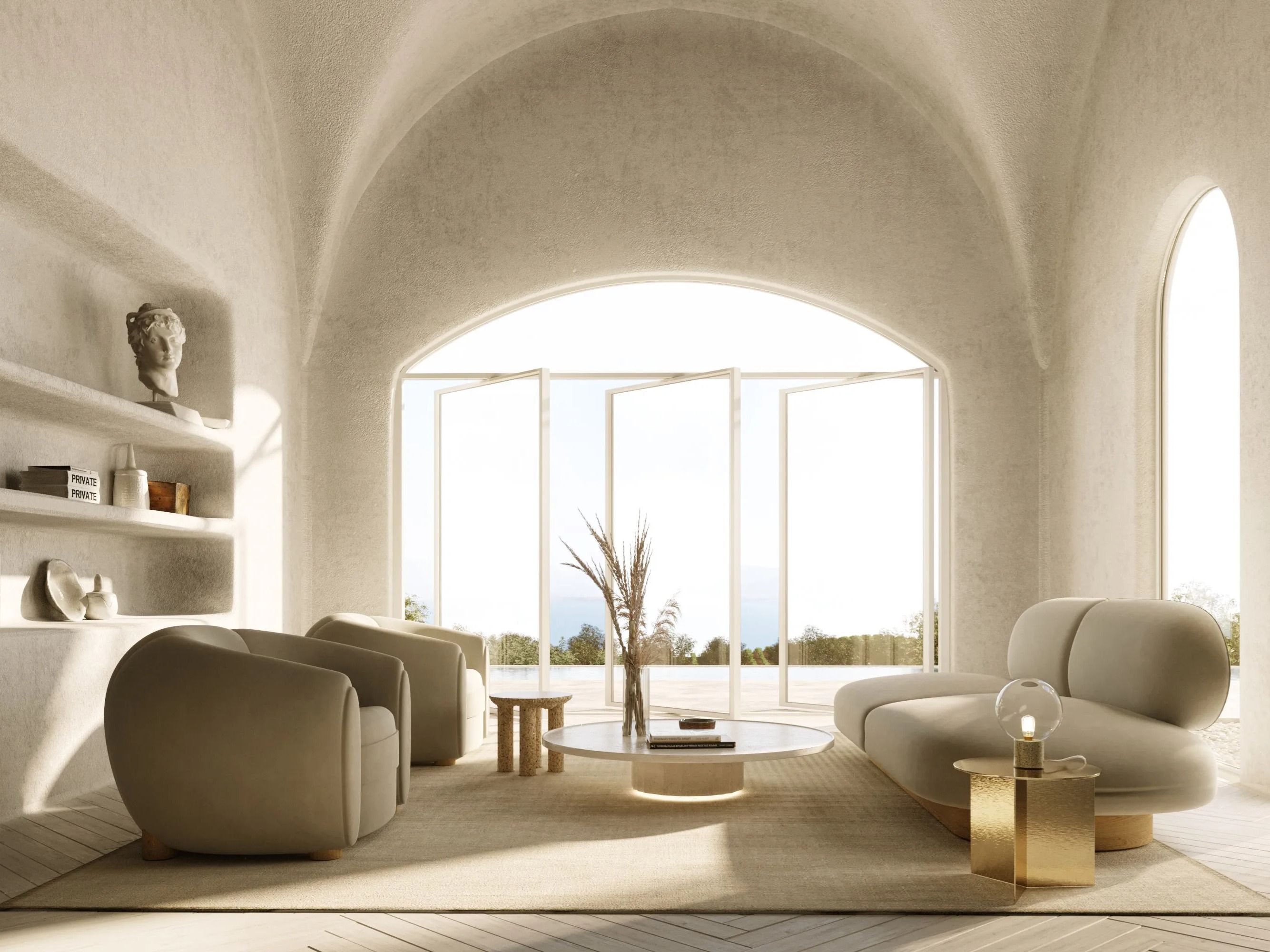 Травертин круглый низкий журнальный столик Davani Purity ARCH-00088427 - Вид №1