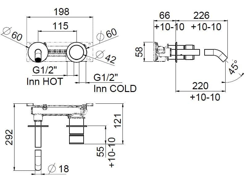 Настенный смеситель для раковины CARIMALI Race ARCH-00017802 - Вид №2