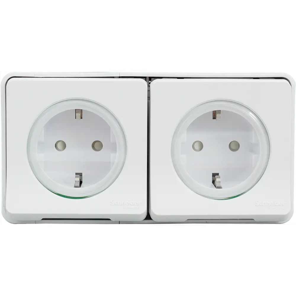 Розетка двойная накладная влагозащищённая Schneider Electric Mureva Styl с заземлением с крышкой и шторками IP55 белый STLM-2053286