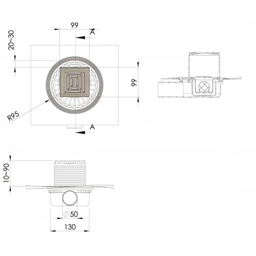 Трап для душа Berges Trend комбинированный затвор 150x150 мм пластик/нержавеющая сталь STLM-2153464 - Вид №4
