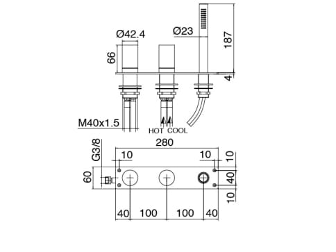 Набор для ванны с 4 отверстиями из нержавеющей стали с ручным душем Zazzeri Q316 ARCH-00055032 - Вид №4