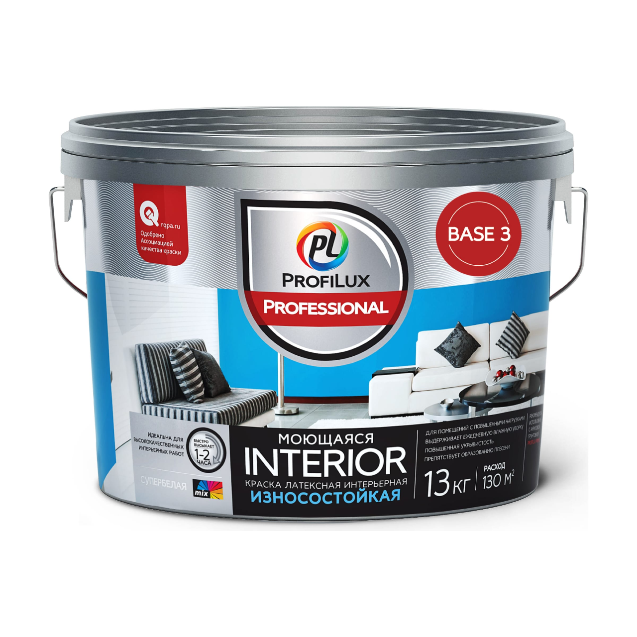 90190623 Краска для стен и потолков для влажных помещений латексная Profilux Professional Interior моющаяся матовая база 3 13 кг STLM-0126772 DUFA