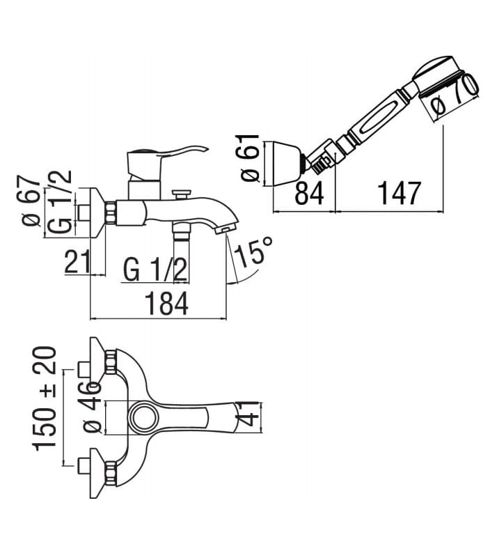 Однорычажный настенный смеситель для ванны Nobili Sofì ARCH-00076426 - Вид №1