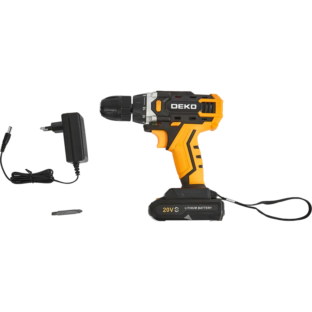 Дрель-шуруповерт аккумуляторная Deko DKCD20FU-LI, 20 В Li-ion 1x1.5 Ач STLM-2110260 - Вид №4